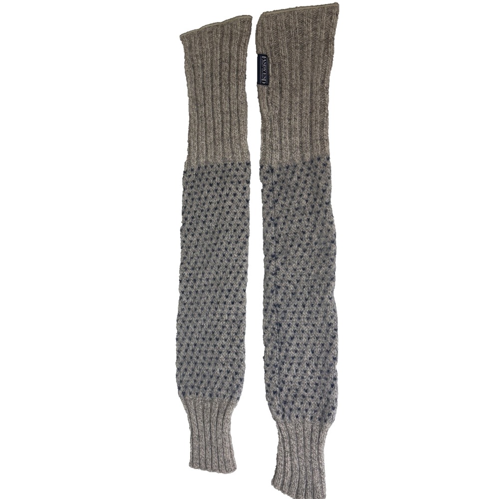 Vintage Lands End Wool Birds Eye Knit Leg Warmers Women OS Gray Preppy Classic